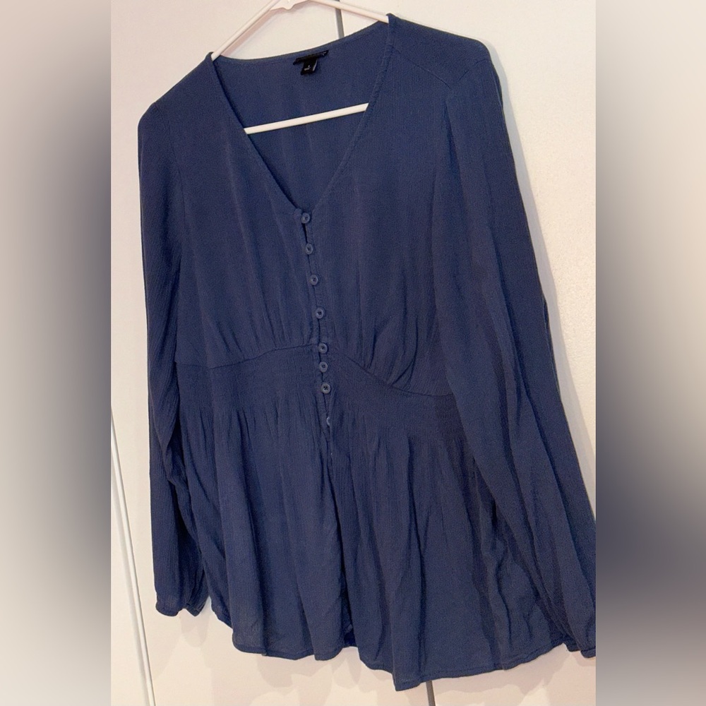 torrid Navy V-Neck Button Front Peplum Blouse